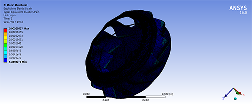 2.3 叶轮等效应变Equivalent Elastic Strain图(m) 2.3 叶轮等效应变Equivalent Elastic Strain图(m)